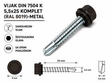 VIJAK DIN 7504 K 5,5x25 KOMPLET (RAL 8019)-METAL
